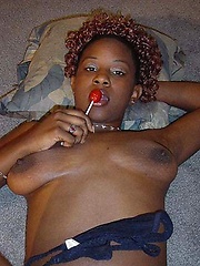 Black chick Shyshy shows her shaved pussy