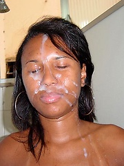 Mocha skin Brazilian amateur poses with and without a big face full of sticky cum