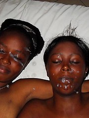 Two black sluts in wild threesome fucking